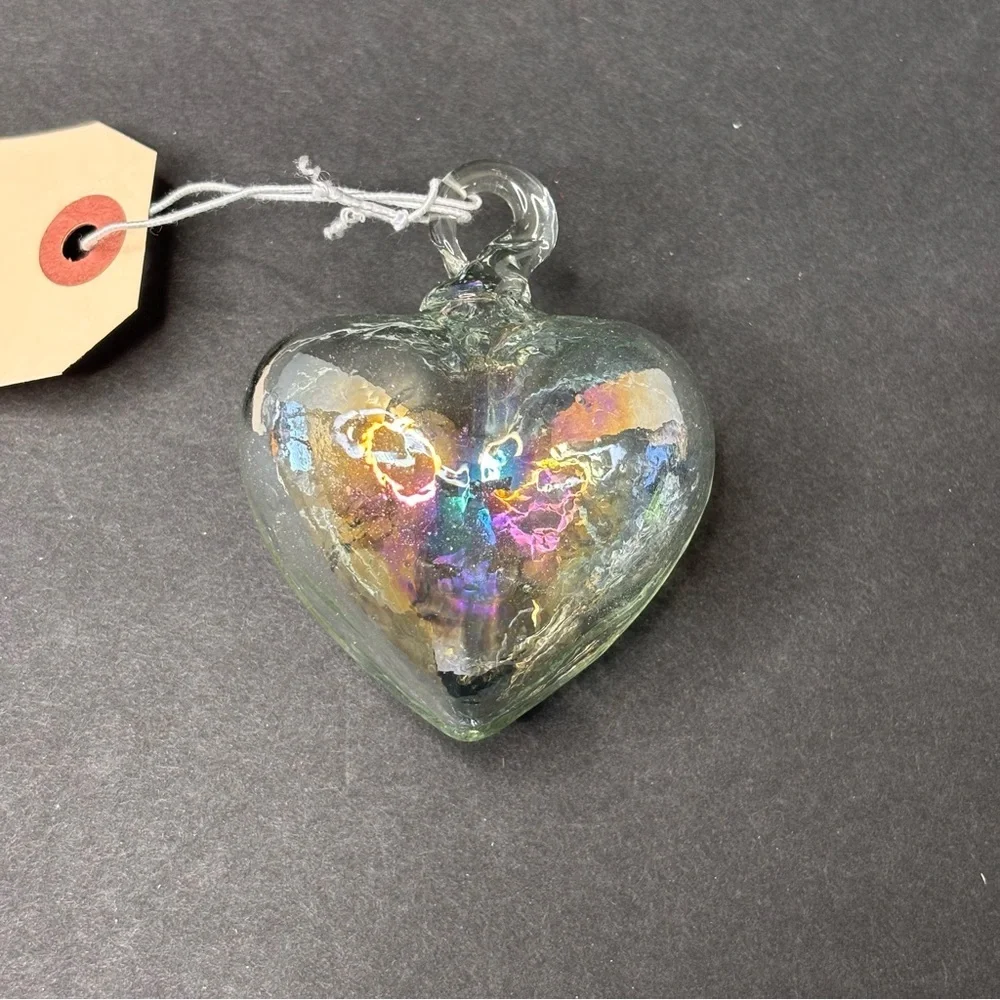 Anthropologie x Terrain Hand Blown Clear Recycled Glass Heart Ornament 3” NWT